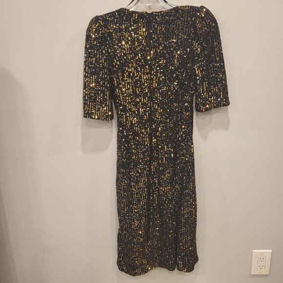 Calvin Klein Wrap Midi Dress Gold Sequense Formal Evening Dress - Picture 3 of 7